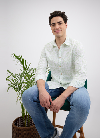 Men Green Floral Print Full Sleeve Shirt