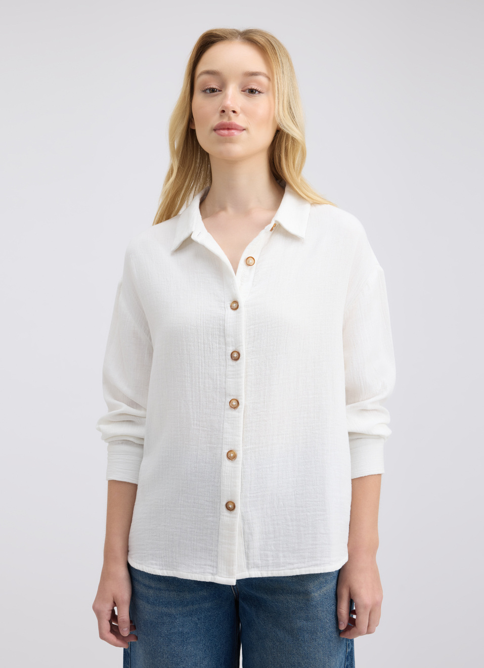 Women White Full Sleeve Oversized Shirt, , large image number 1