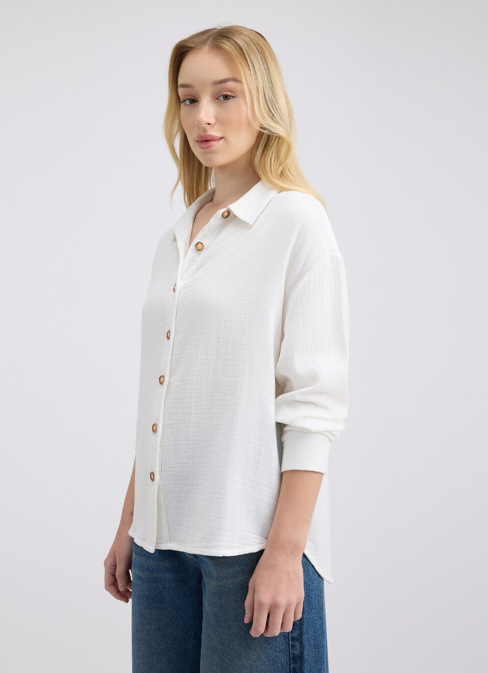 Women White Full Sleeve Oversized Shirt, , large image number 3