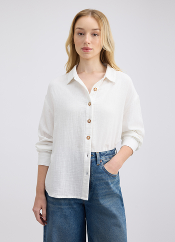 Women White Full Sleeve Oversized Shirt