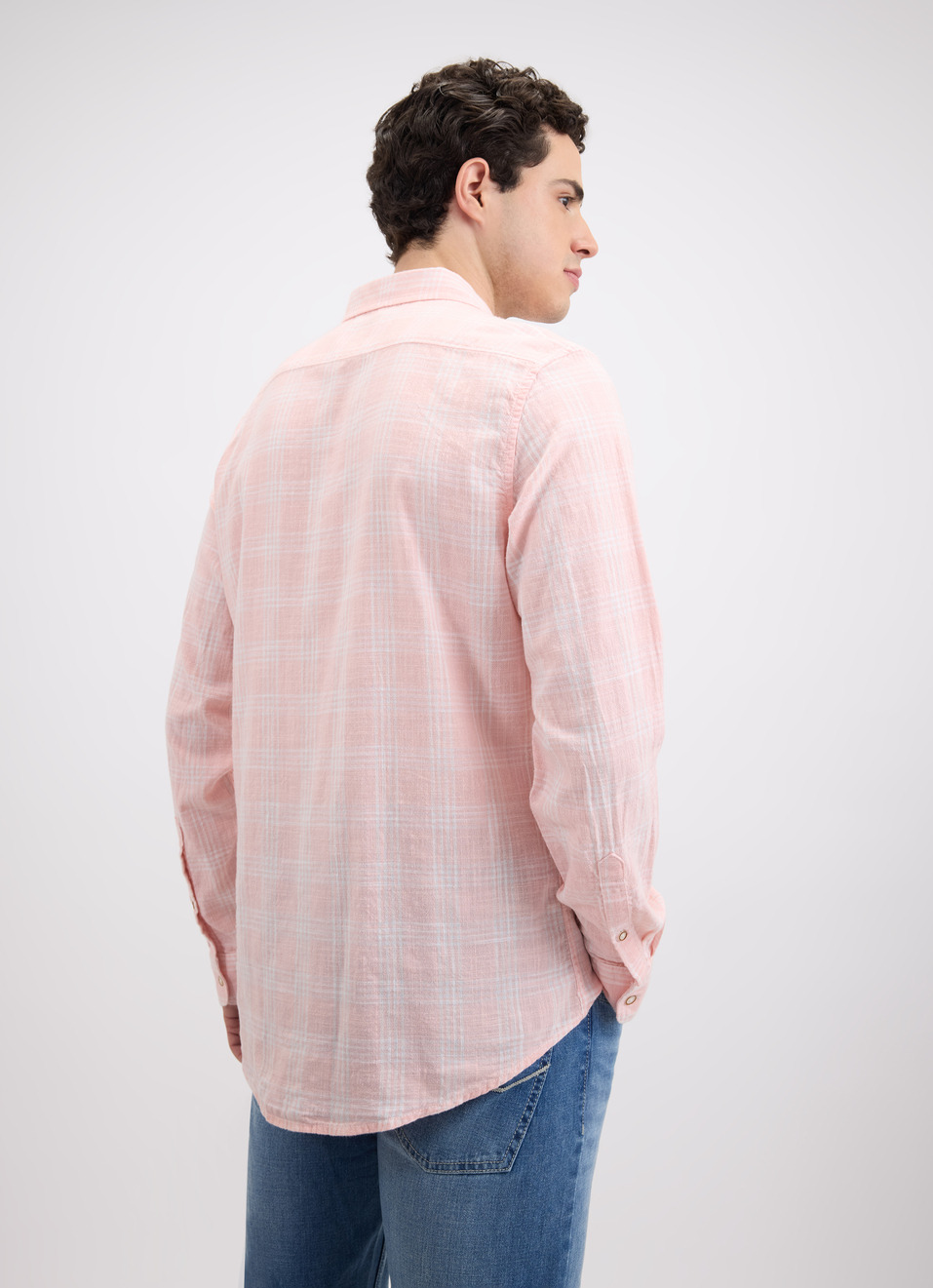 Men Peach Check Full Sleeve Shirt, , large image number 2