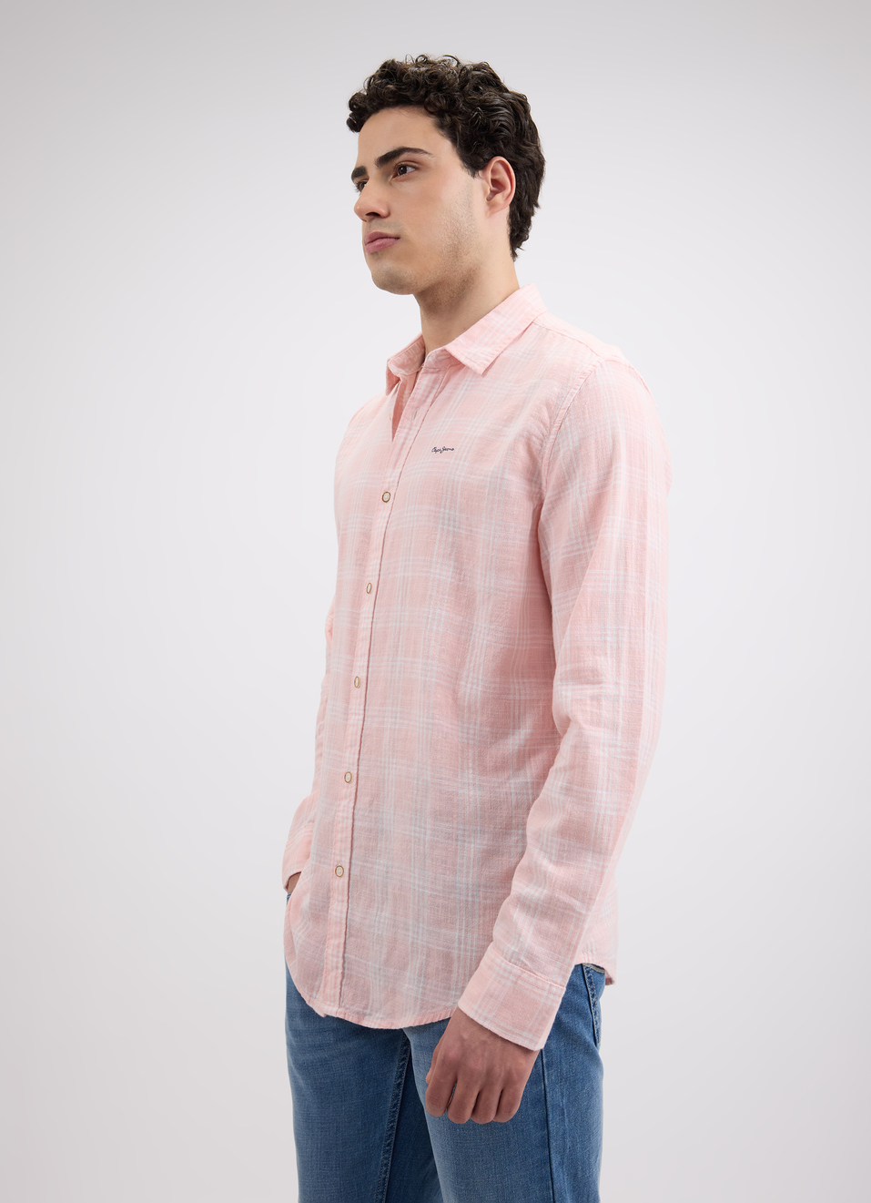 Men Peach Check Full Sleeve Shirt, , large image number 3