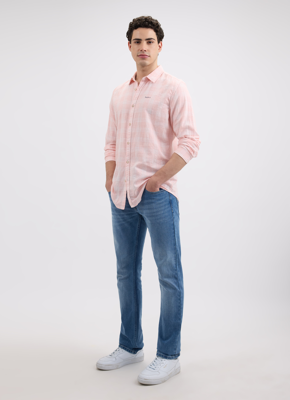 Men Peach Check Full Sleeve Shirt, , large image number 5