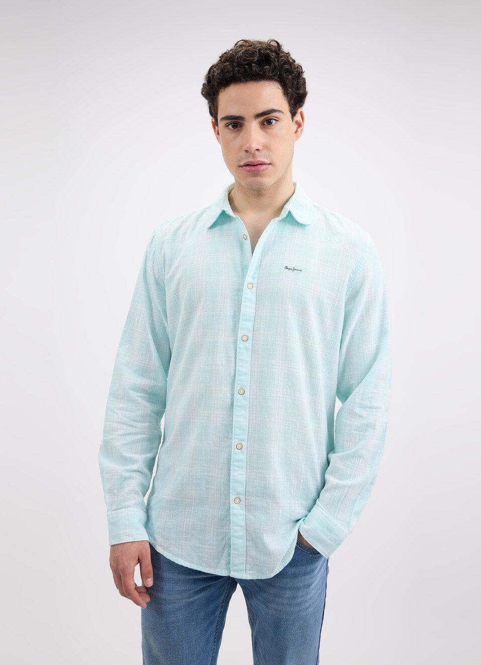 Men Blue Check Full Sleeve Shirt, , large image number 1