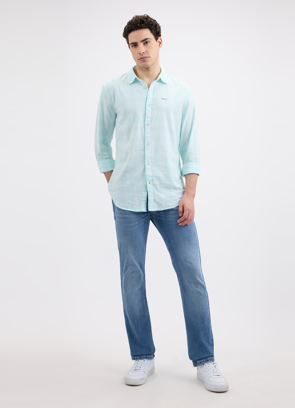 Men Blue Check Full Sleeve Shirt, , large image number 6