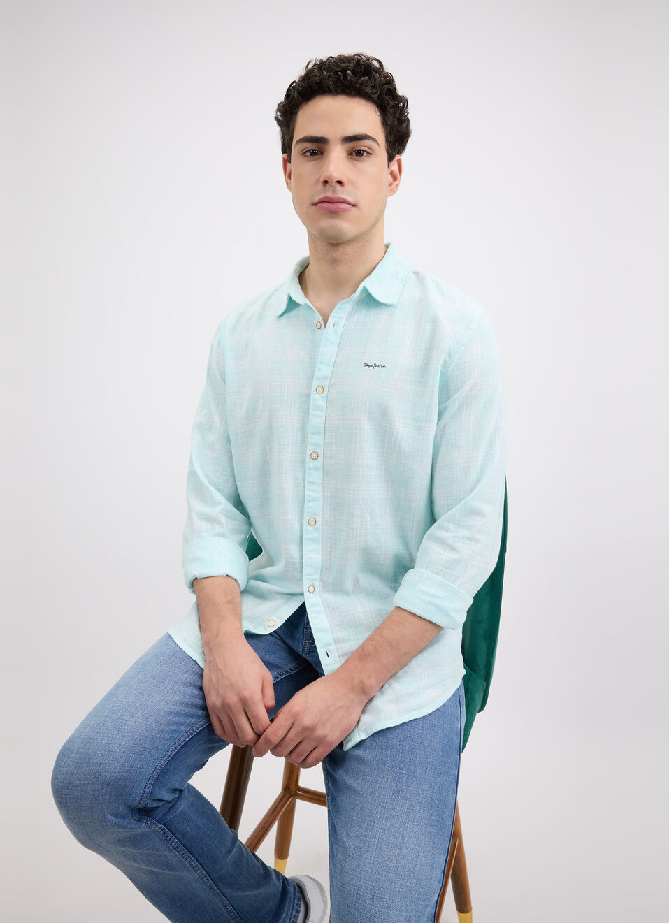 Men Blue Check Full Sleeve Shirt, , large image number 0