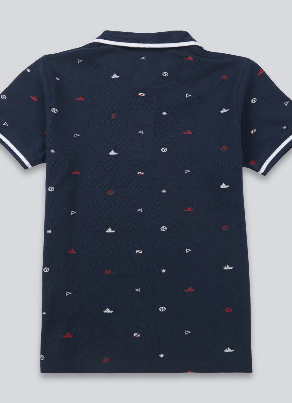 Boys Navy All Over Abstract Print Short Sleeve Polo, , large image number 1