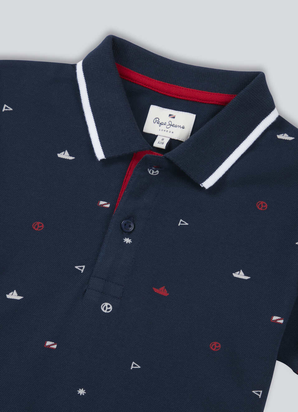 Boys Navy All Over Abstract Print Short Sleeve Polo, , large image number 2