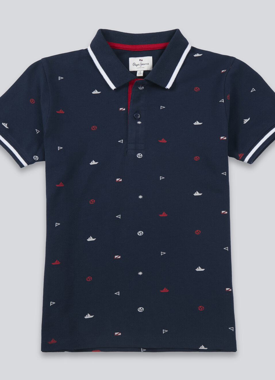 Boys Navy All Over Abstract Print Short Sleeve Polo, , large image number 0