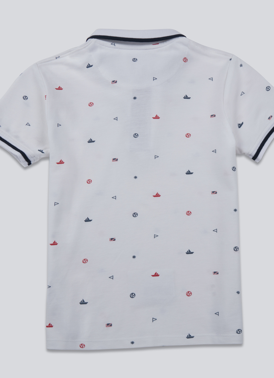 Boys White All Over Abstract Print Short Sleeve Polo, , large image number 1