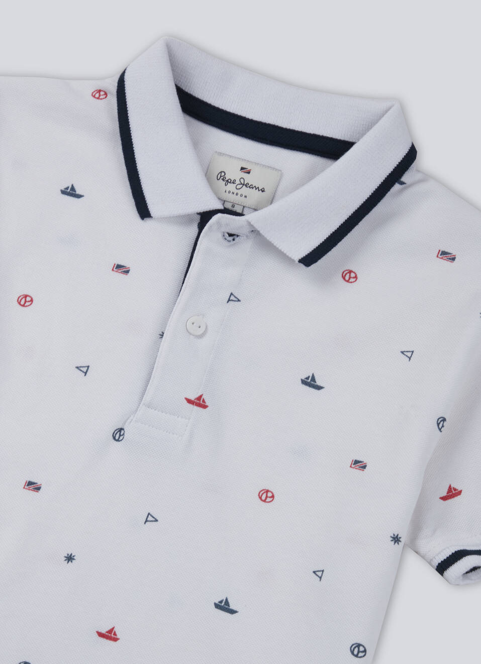 Boys White All Over Abstract Print Short Sleeve Polo, , large image number 2