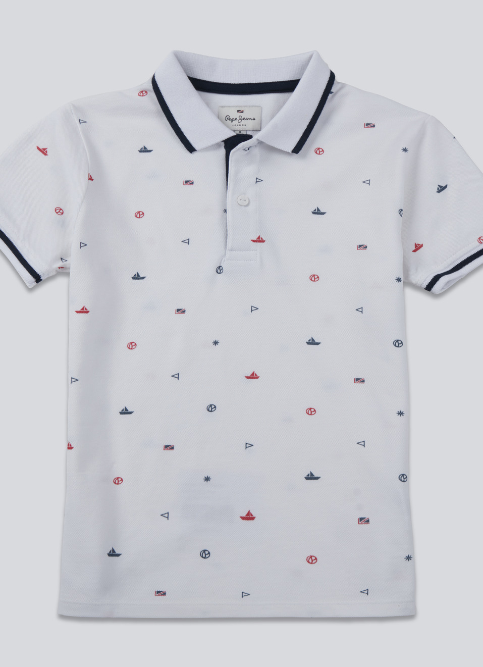 Boys White All Over Abstract Print Short Sleeve Polo, , large image number 0