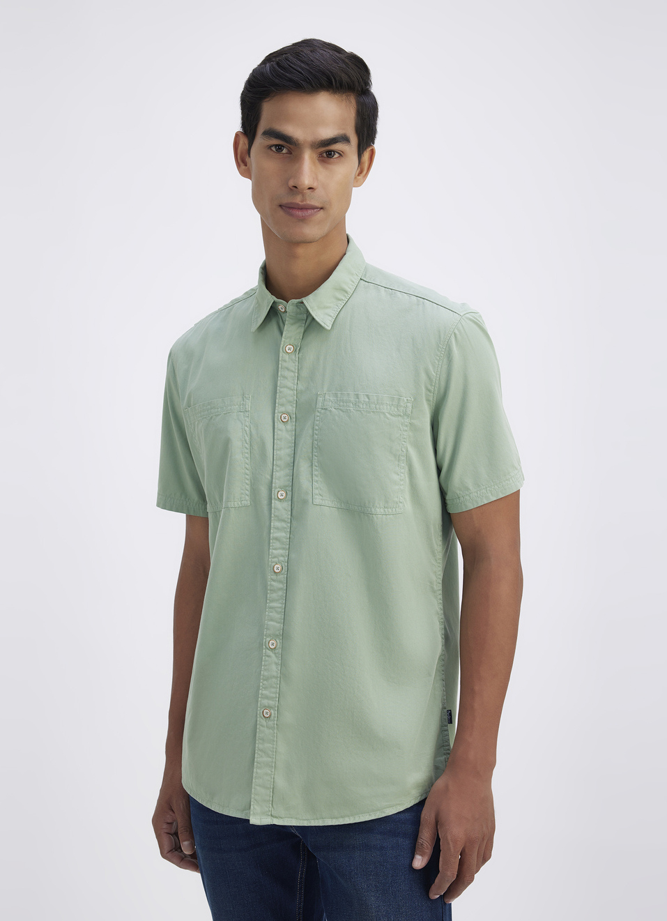 Men Green Overdyed Double Pocket Short Sleeve Shirt, , large image number 3