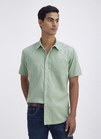 Men Green Overdyed Double Pocket Short Sleeve Shirt