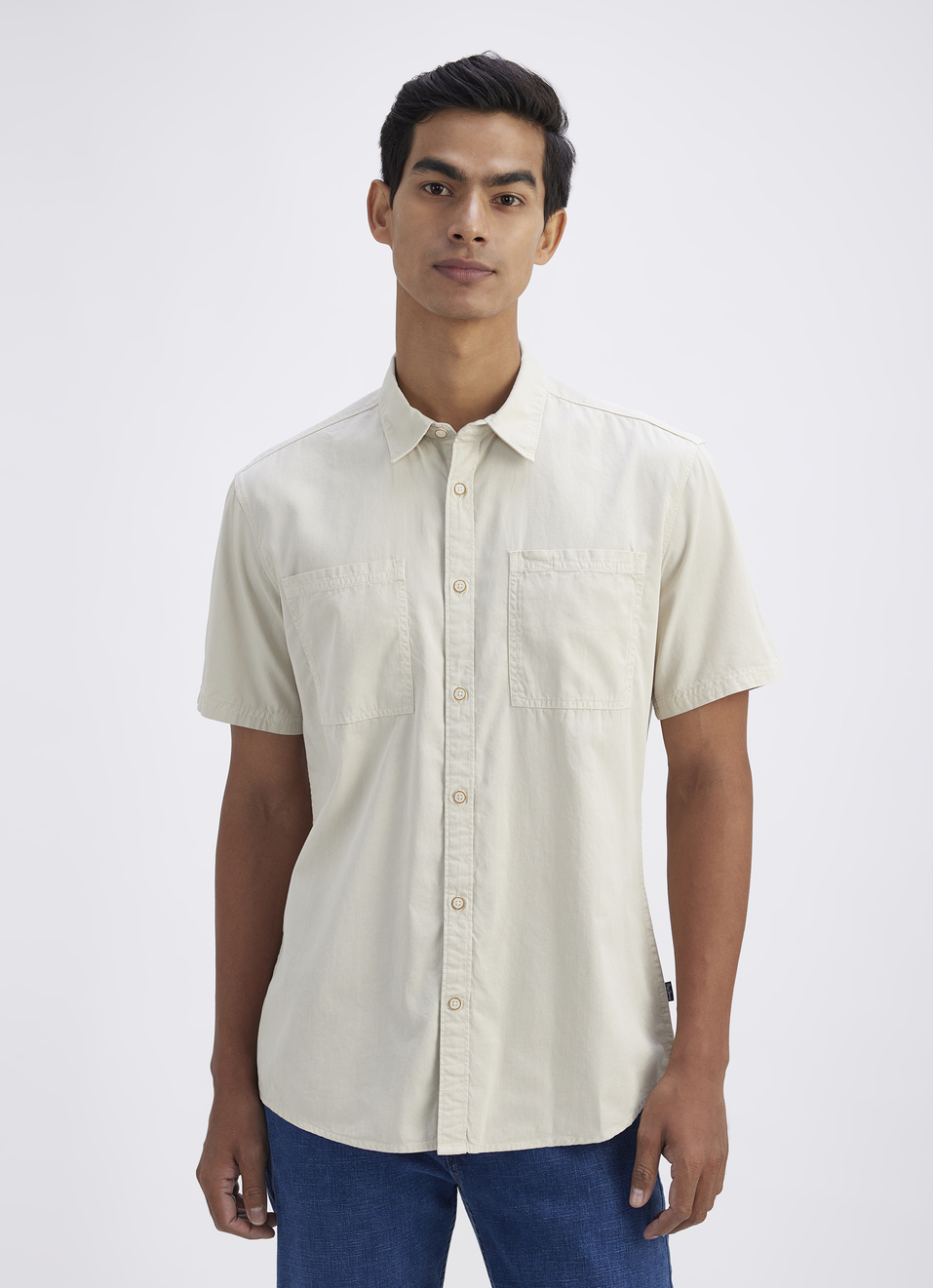 Men Beige Overdyed Double Pocket Short Sleeve Shirt, , large image number 1