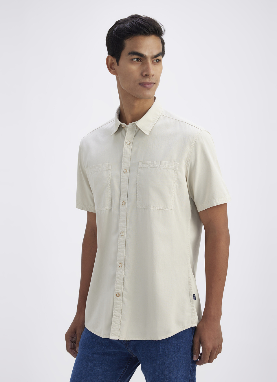 Men Beige Overdyed Double Pocket Short Sleeve Shirt, , large image number 2