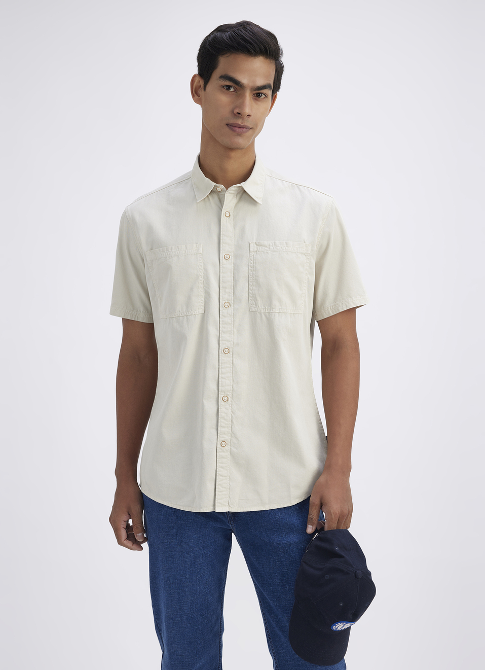 Men Beige Overdyed Double Pocket Short Sleeve Shirt, , large image number 0