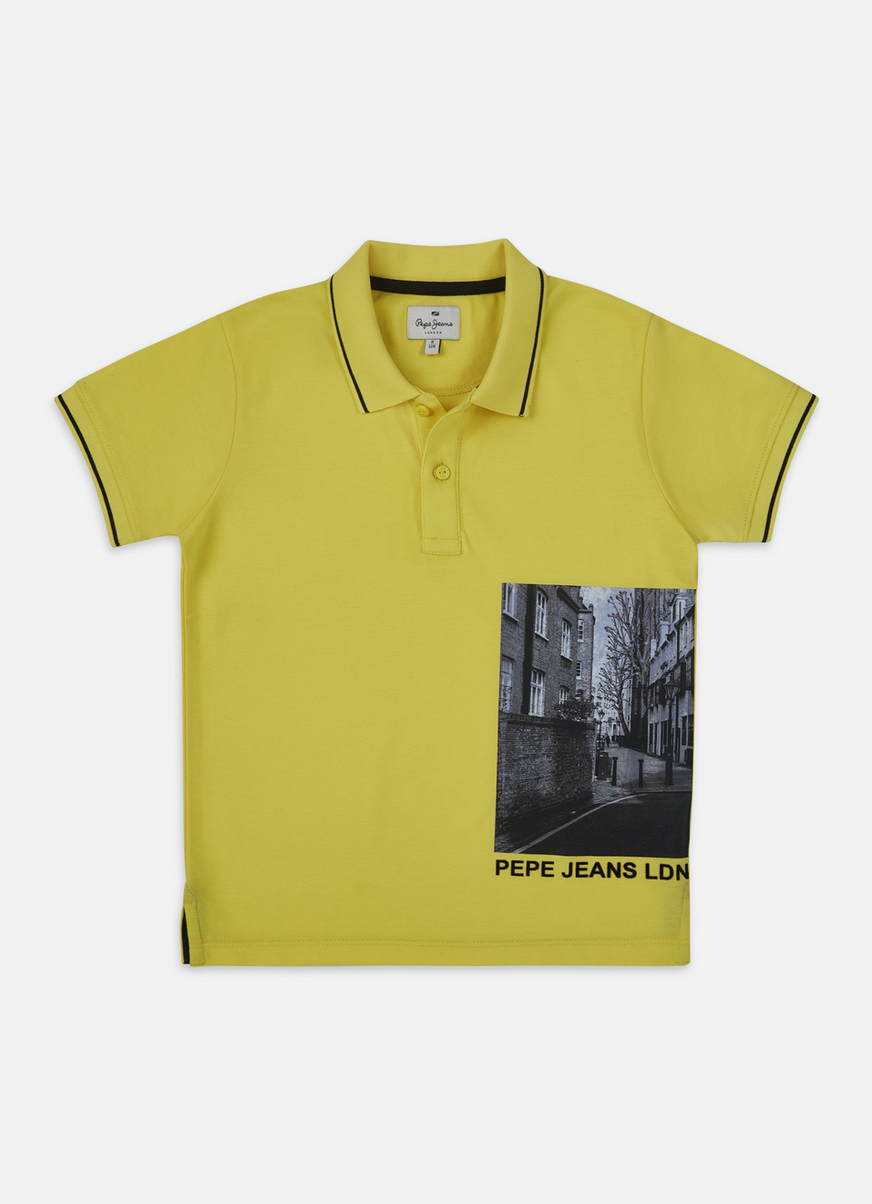 Boys Yellow Graphic Print Short Sleeve Polo, , large image number 0