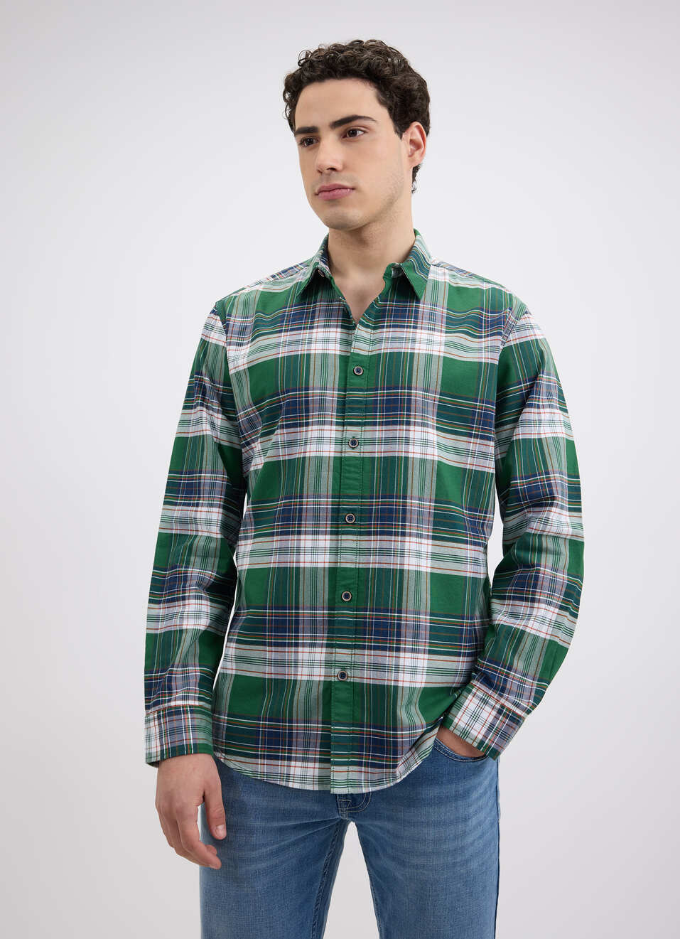 Men Green Check Full Sleeve Shirt, , large image number 1