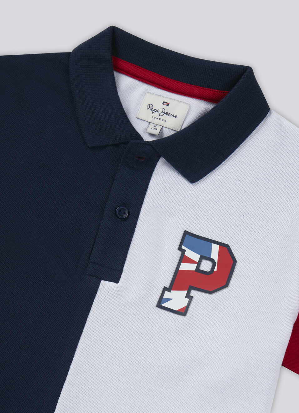 Boys Navy White Color Block Short Sleeve Polo, , large image number 2