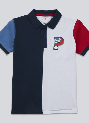 Boys Navy White Color Block Short Sleeve Polo