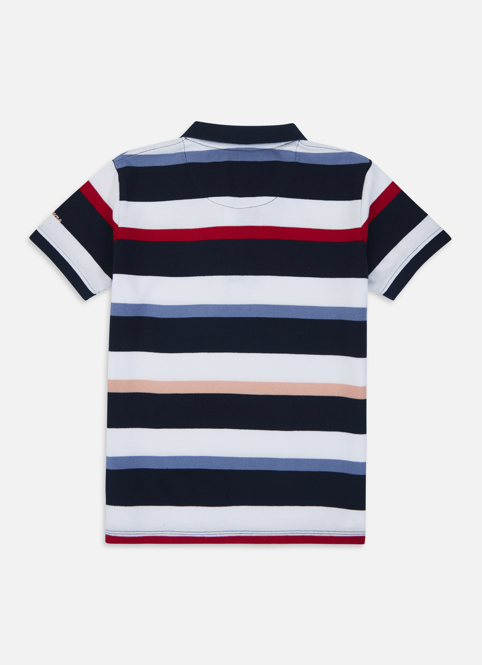 Boys Navy Horizontal Stripe Short Sleeve Polo, , large image number 1