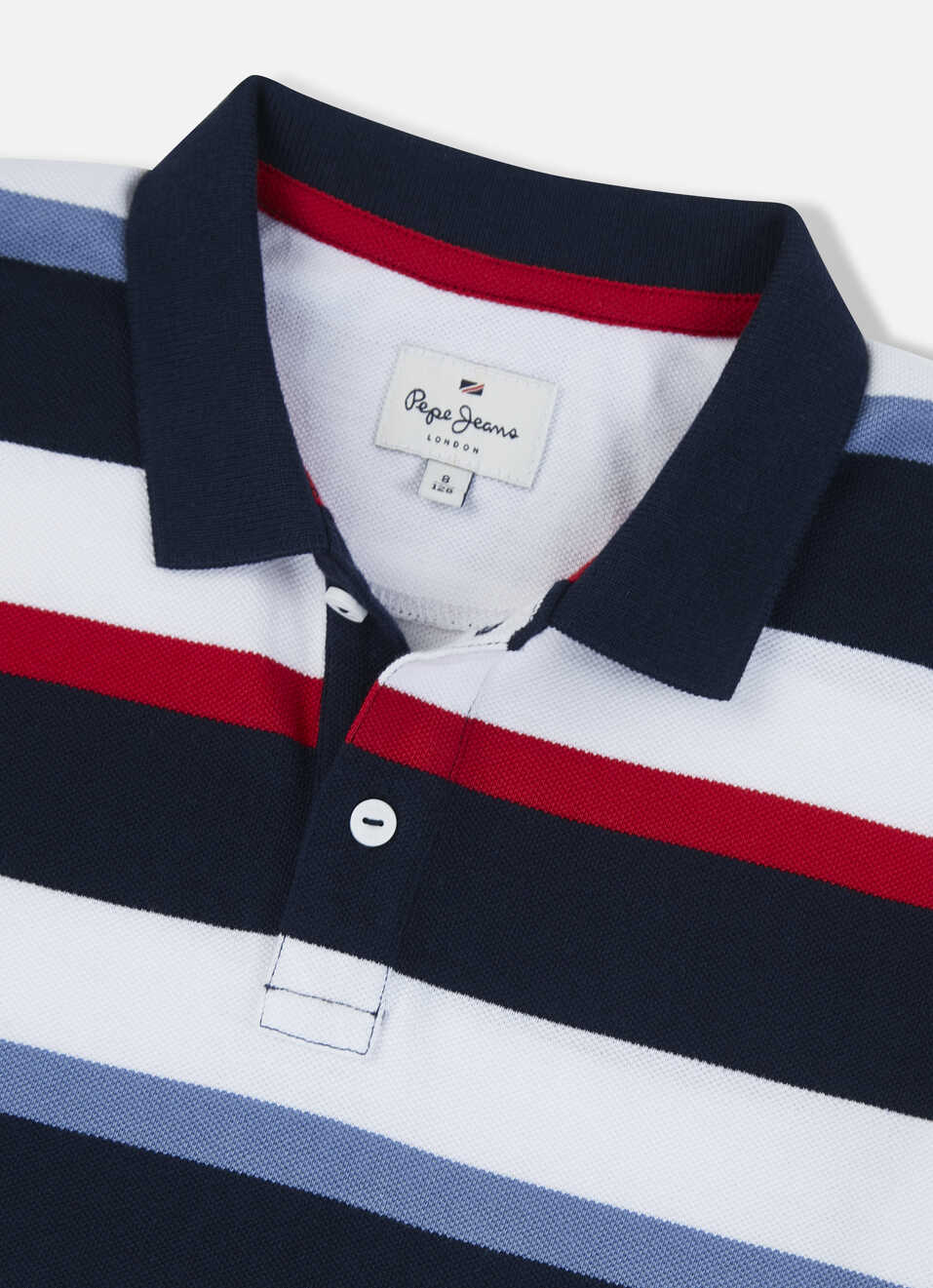 Boys Navy Horizontal Stripe Short Sleeve Polo, , large image number 2