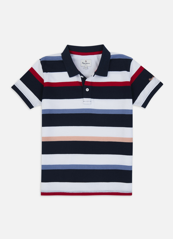 Boys Navy Horizontal Stripe Short Sleeve Polo