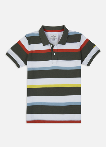 Boys Olive Horizontal Stripe Short Sleeve Polo
