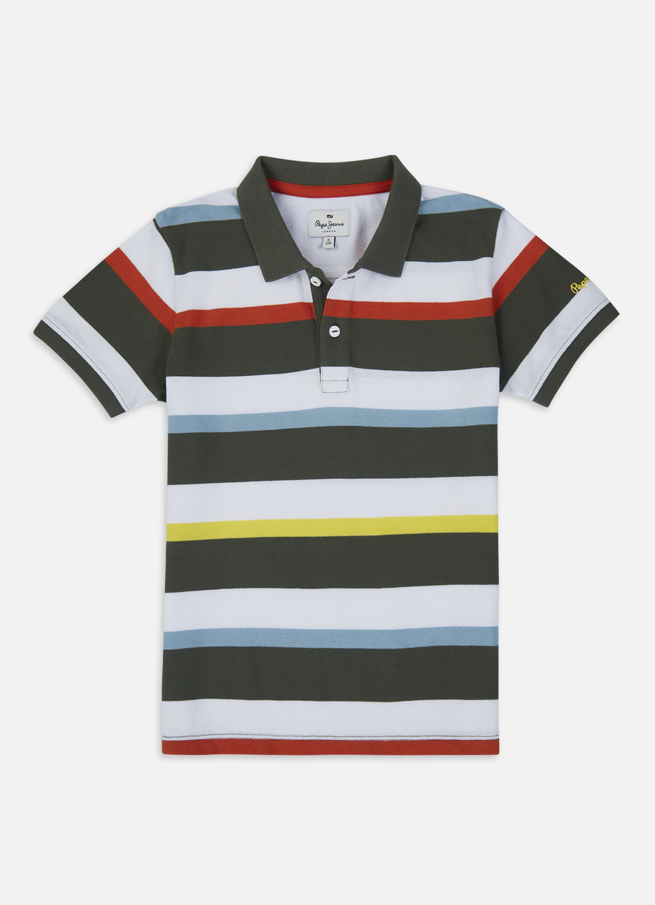 Boys Olive Horizontal Stripe Short Sleeve Polo, , large image number 0