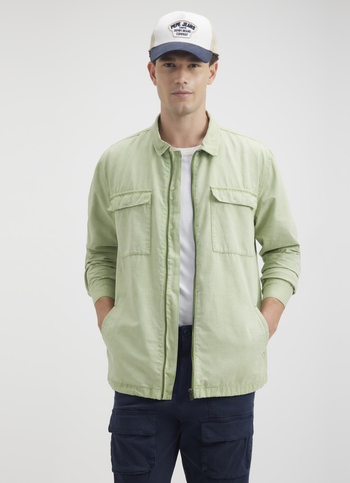 Men Green Overdyed Oversized Zipper Shirt