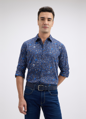 Men Blue Floral Print Full Sleeve Shirt