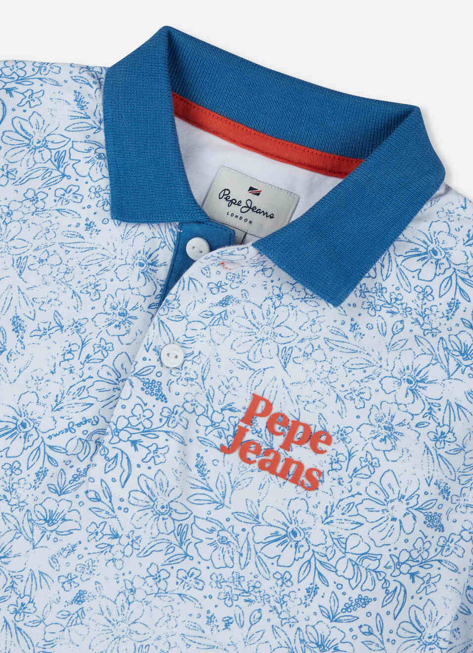 Boys Blue All Over Floral Short Sleeve Polo, , large image number 2