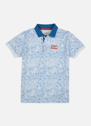 Boys Blue All Over Floral Short Sleeve Polo