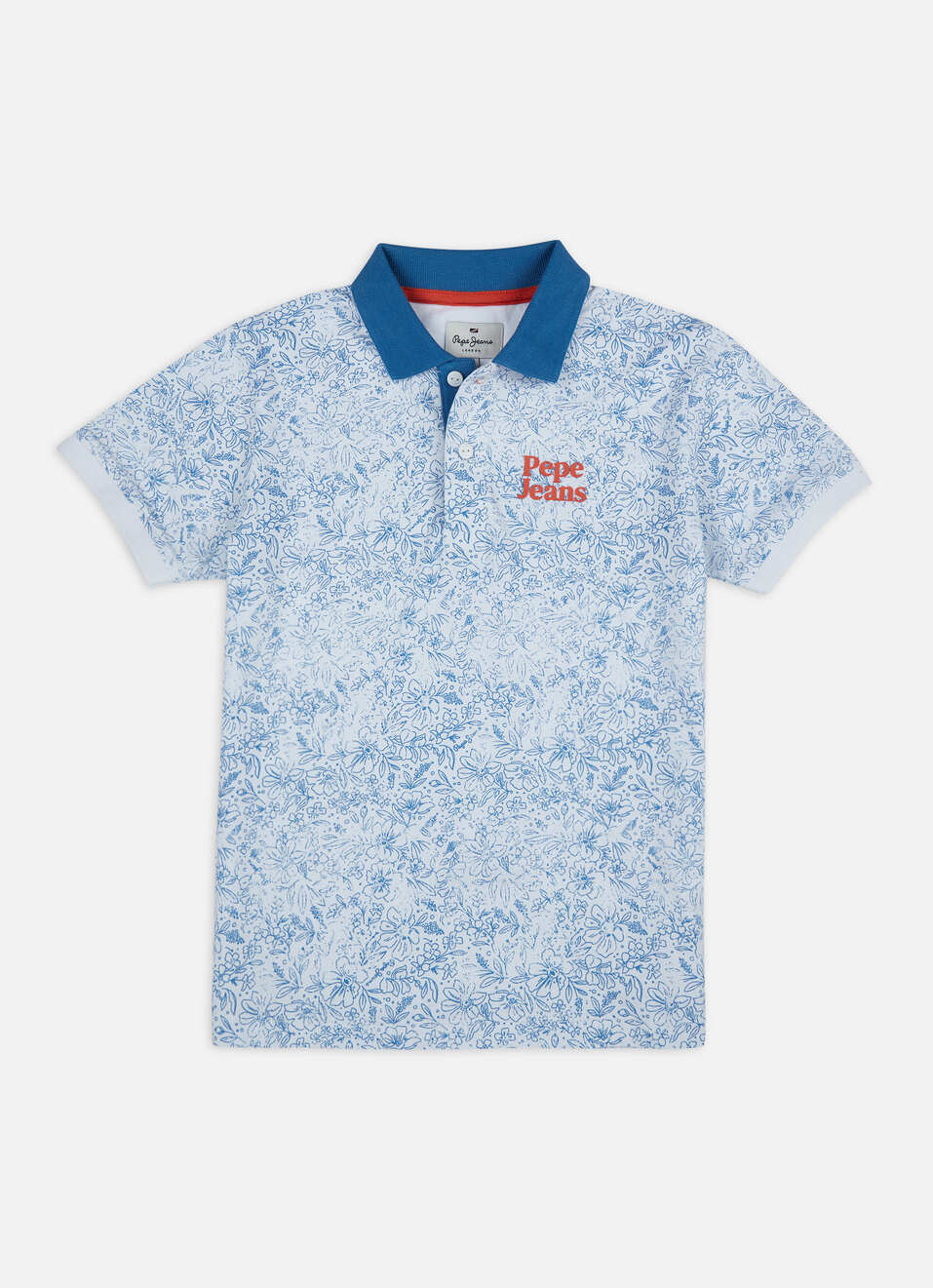 Boys Blue All Over Floral Short Sleeve Polo, , large image number 0