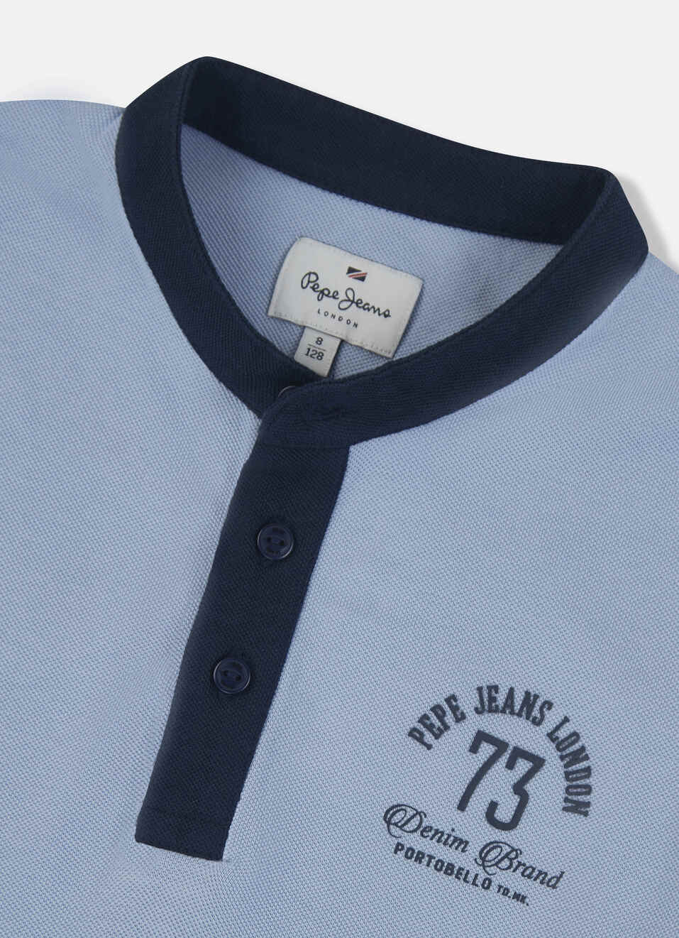 Boys Blue Mandarin Collar Short Sleeve Polo, , large image number 2
