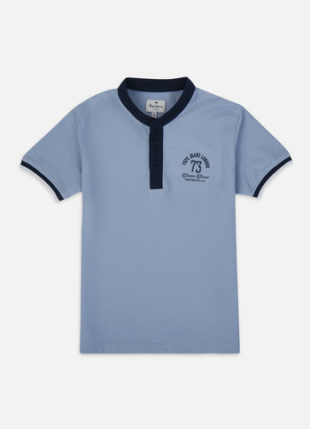 Boys Blue Mandarin Collar Short Sleeve Polo
