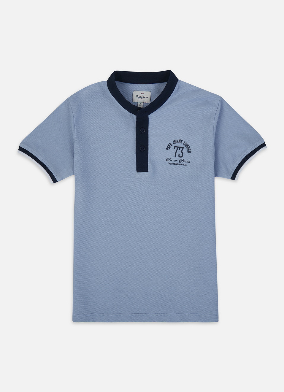 Boys Blue Mandarin Collar Short Sleeve Polo, , large image number 0