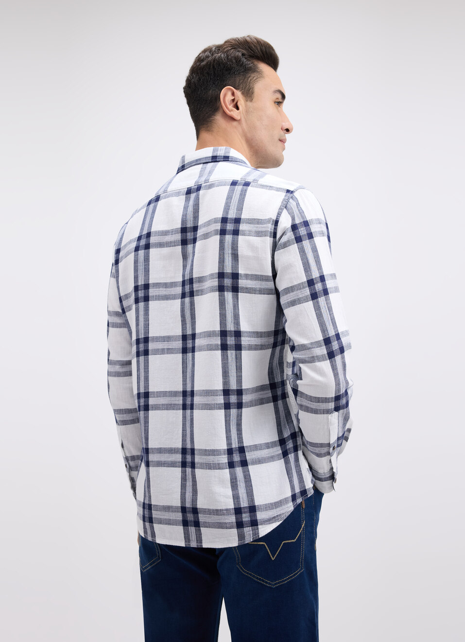 Men White Check Full Sleeve Shirt, , large image number 2