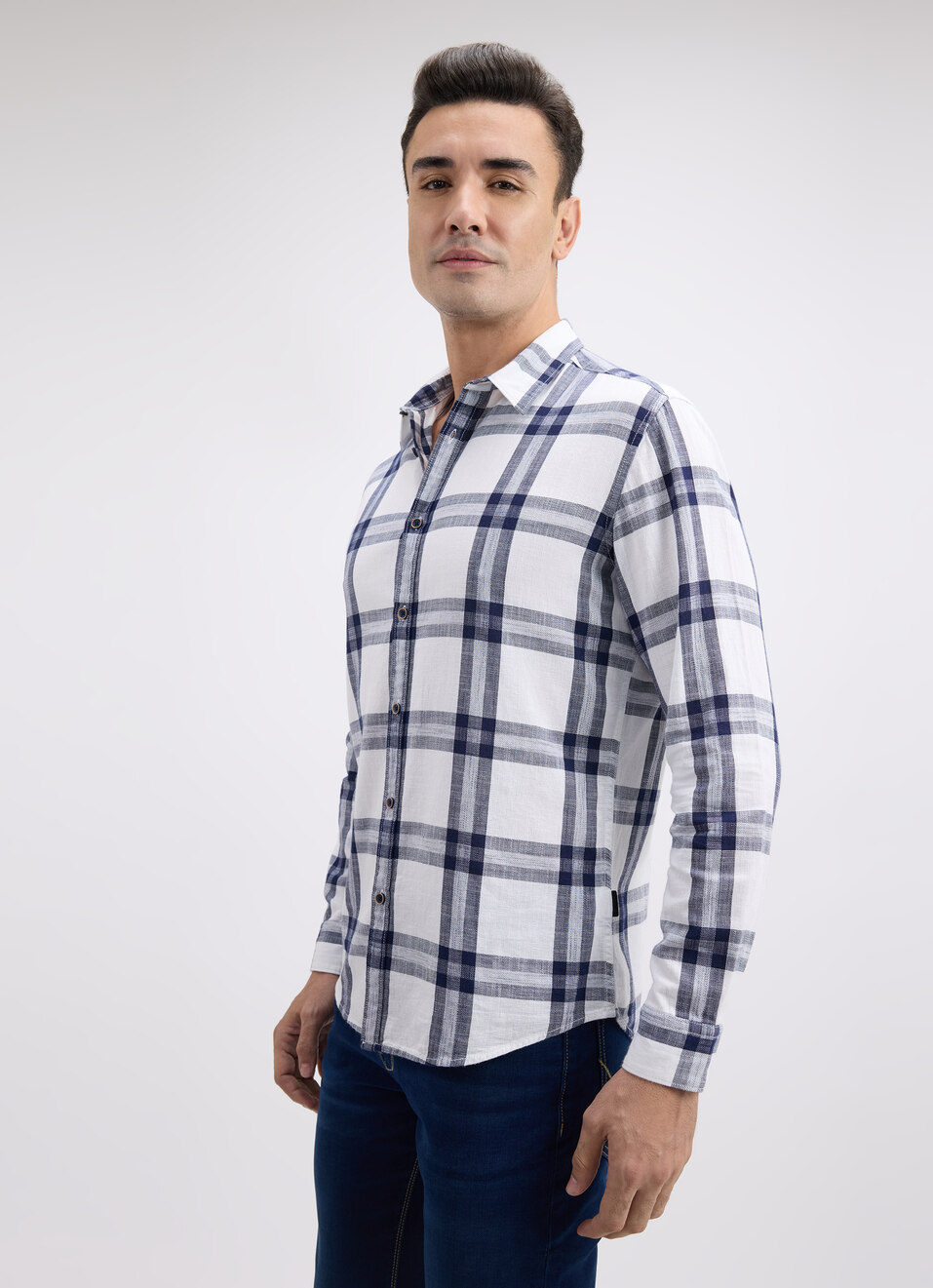 Men White Check Full Sleeve Shirt, , large image number 3