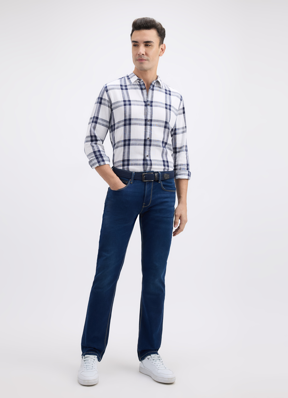 Men White Check Full Sleeve Shirt, , large image number 5