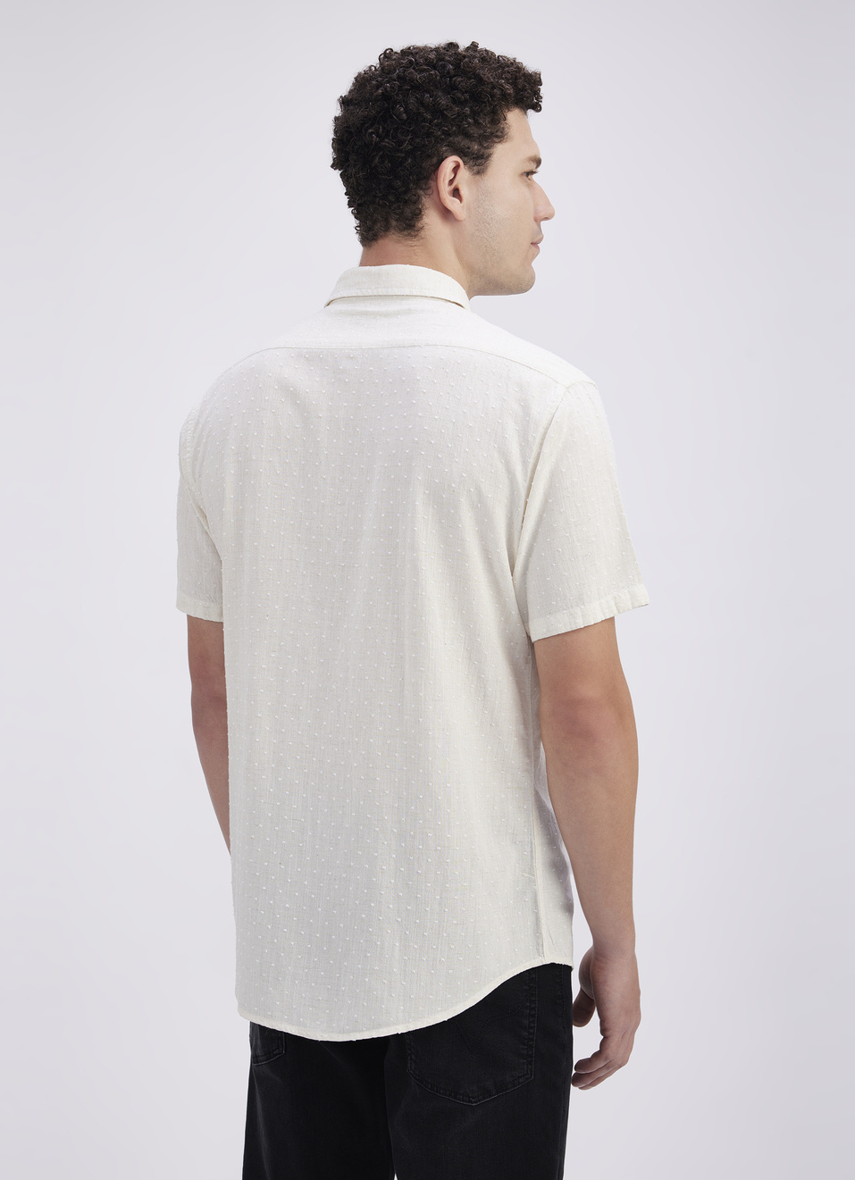 Men Beige Dobby Texture Short Sleeve Shirt, , large image number 2