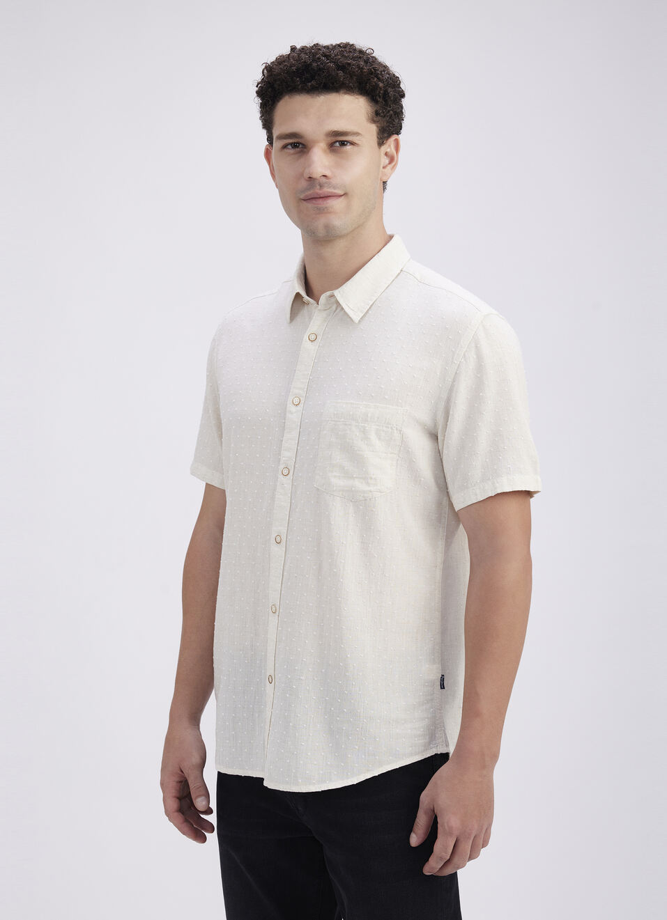Men Beige Dobby Texture Short Sleeve Shirt, , large image number 3
