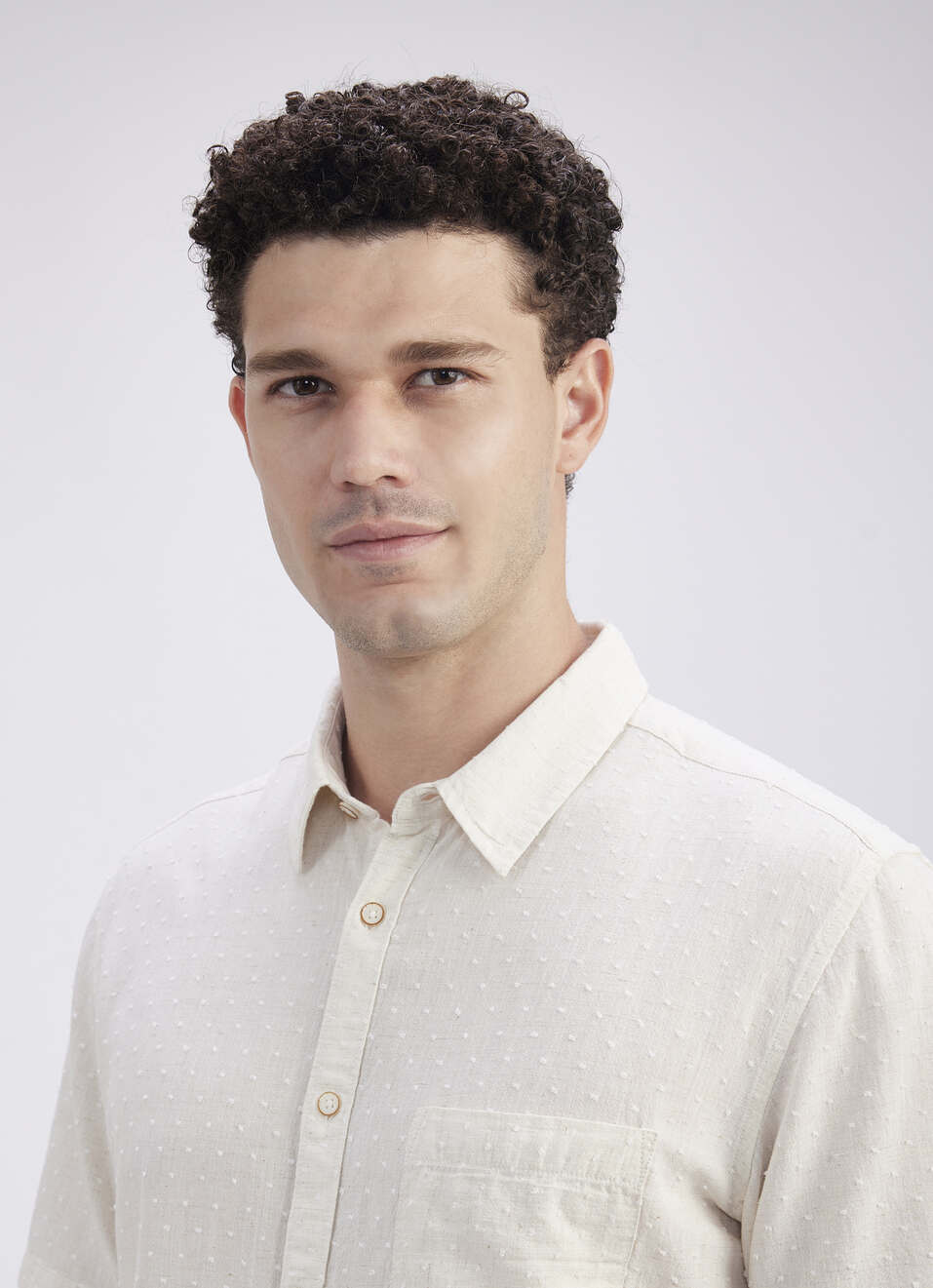 Men Beige Dobby Texture Short Sleeve Shirt, , large image number 4