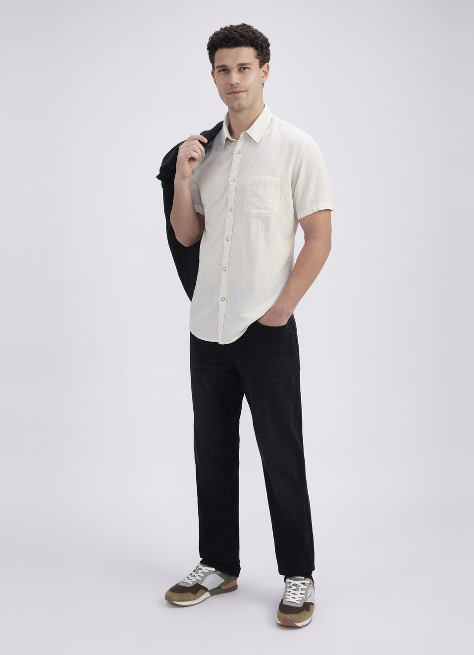 Men Beige Dobby Texture Short Sleeve Shirt, , large image number 5
