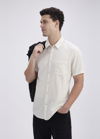 Men Beige Dobby Texture Short Sleeve Shirt