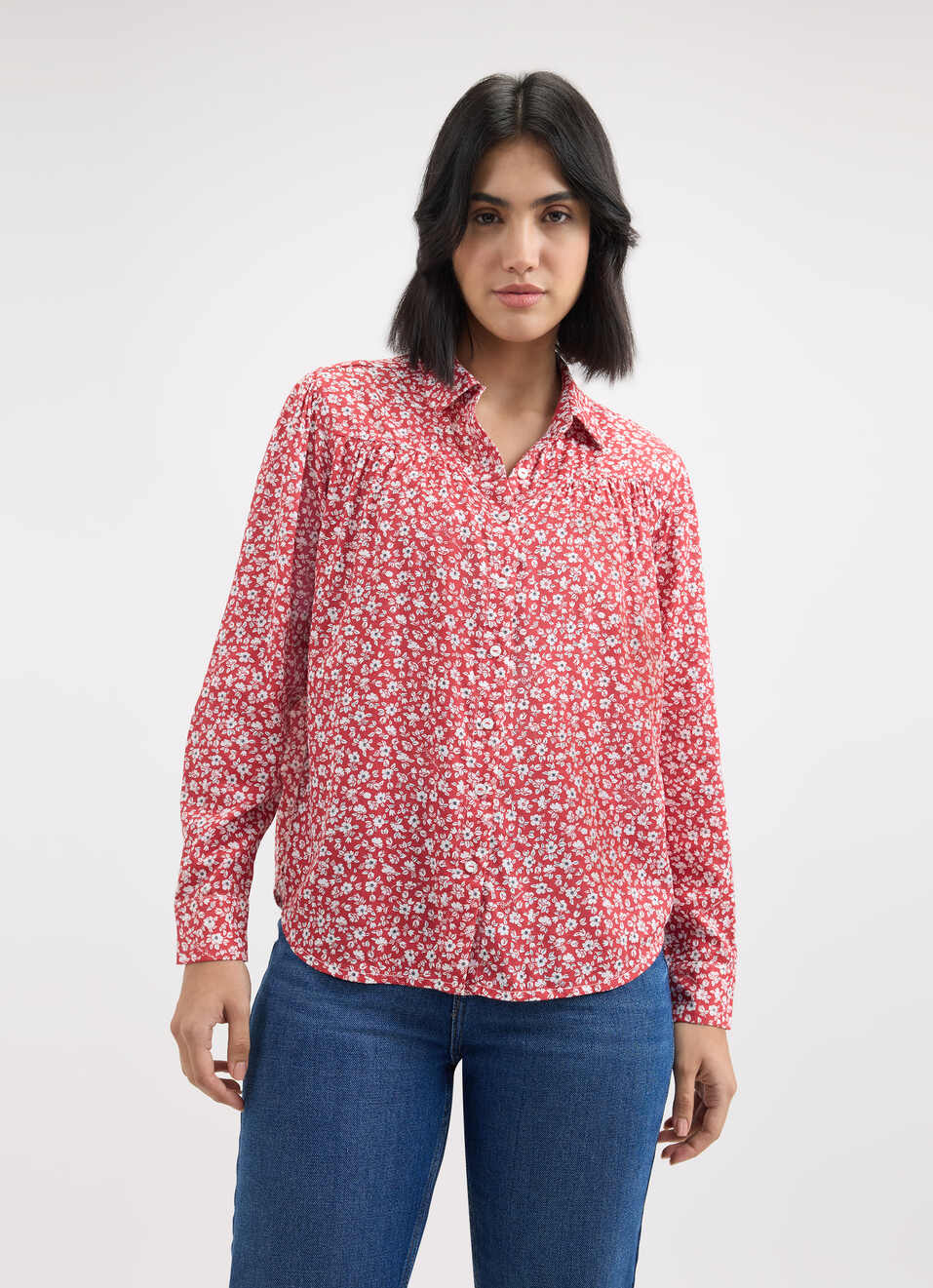 Women Red Floral Print Full Sleeve Shirt, , large image number 1