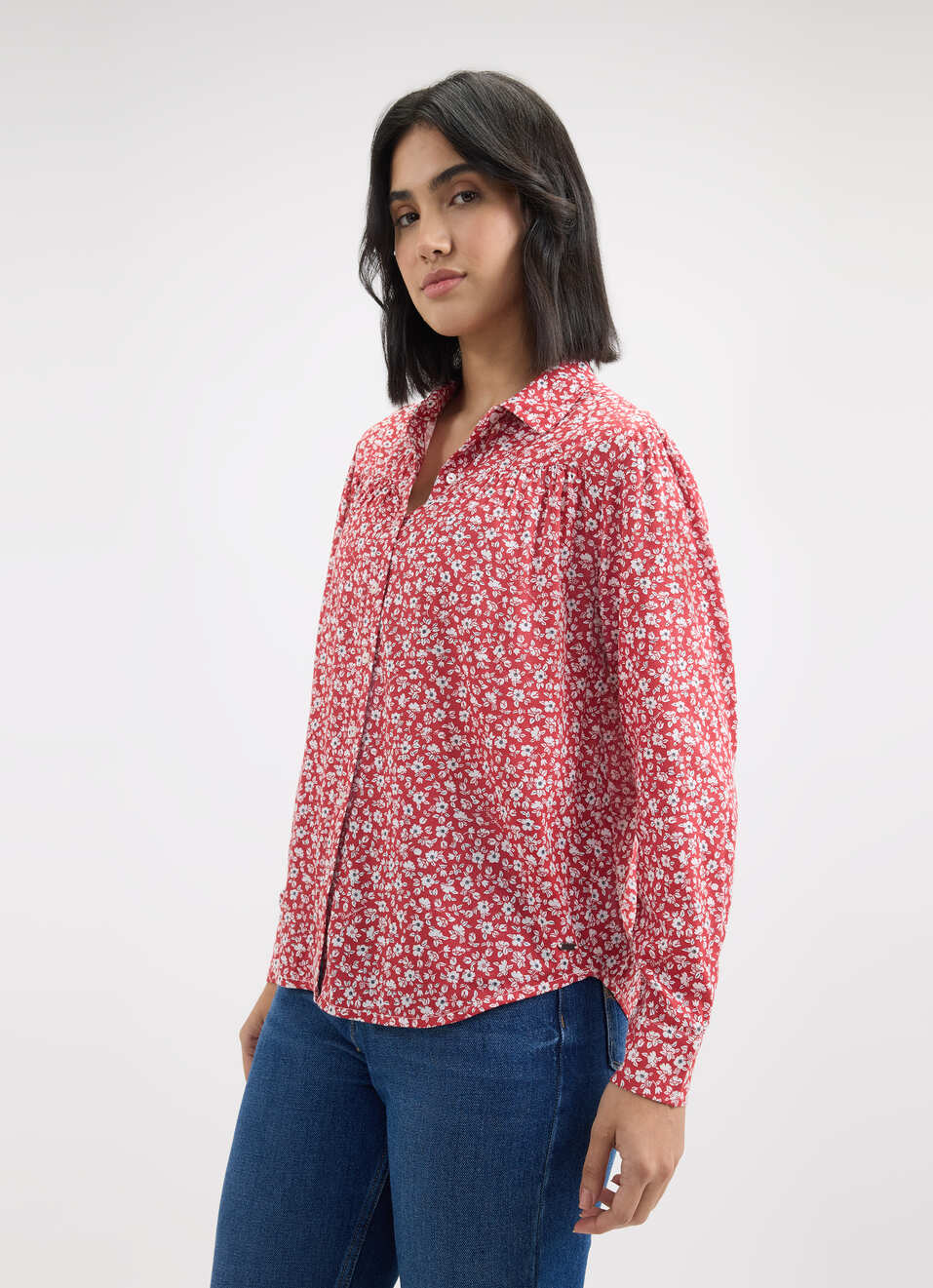 Women Red Floral Print Full Sleeve Shirt, , large image number 3