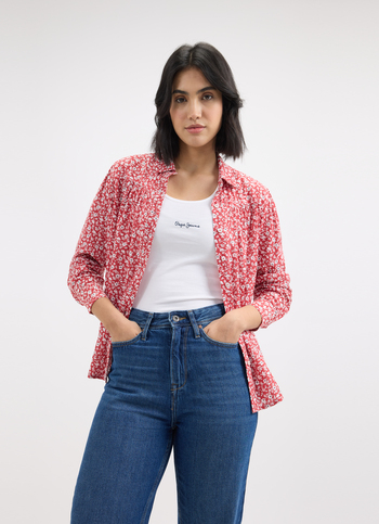 Women Red Floral Print Full Sleeve Shirt