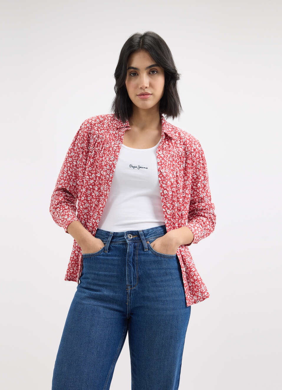 Women Red Floral Print Full Sleeve Shirt, , large image number 0